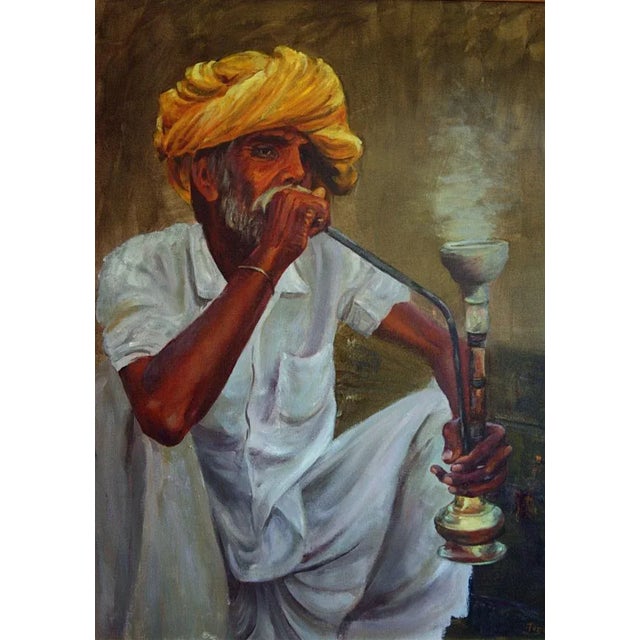 José Luis Pagador Ponce, Smoker in Turban, 2000s, Oil, Framed For Sale - Image 5 of 6