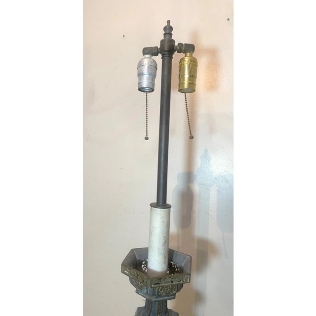 Brass Large Antique Chinese Handmade Pewter Brass Pagoda Tower Electric Table Lamp For Sale - Image 8 of 13