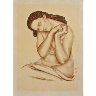 Walter Sauer, Model with Tilted Head, Signed Engraving For Sale