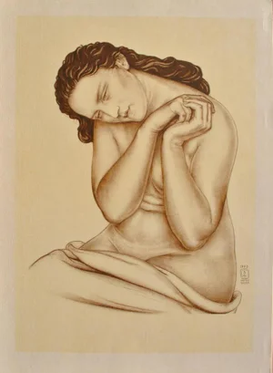 Walter Sauer, Model with Tilted Head, Signed Engraving
