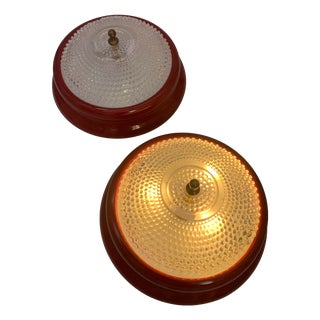 Red Ceiling Lamps in Glass and Metal, Italy, 1960s, Set of 2 For Sale