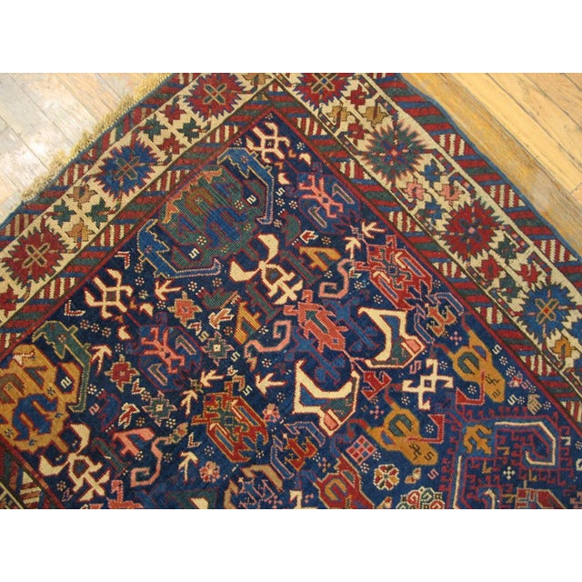 1890s Blue Navy Geometric Tribal Antique Caucasian Bidjov Rug Hand Knotted 3'7" X 6'6" Wool Carpet For Sale - Image 4 of 5