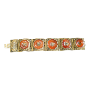 Early 20th Century Chinese Gilt Silver Filigree Bracelet With Carnelian Agate Disks