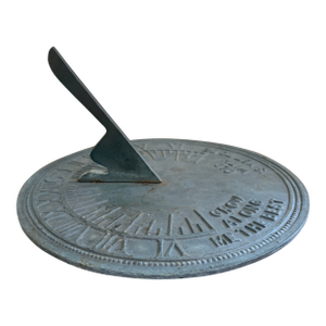Vintage English Country Iron Verdigris Garden Sundial "Grow Old Along With Me"