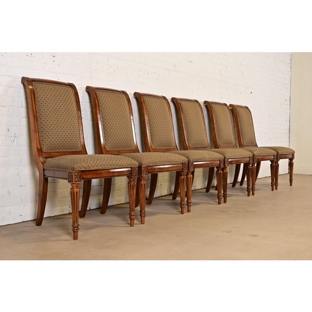 Ethan Allen French Regency Louis XVI Carved Cherry Wood Upholstered Dining Chairs, Set of Six For Sale - Image 10 of 10