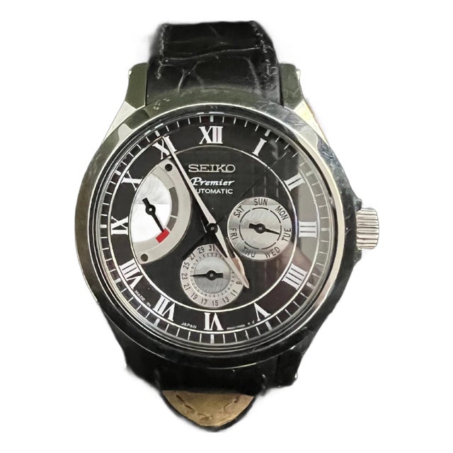 Seiko Premier Automatic 2010 Original Box, Steel Case, Black Lather, Steel Clasp For Sale