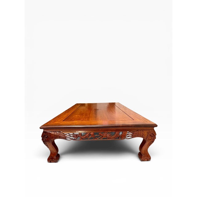 Mid-20th Century Chinese Low Table With Carved Dragons and Phoenix Motifs – Attributed Rosewood For Sale In Boston - Image 6 of 13