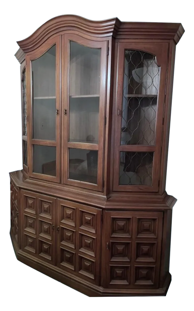 Drexel Esperanto Walnut Spanish Style Breakfront China Cabinet