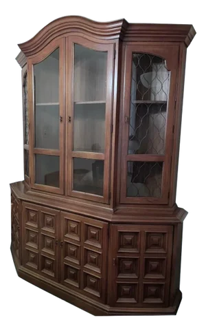 Drexel Esperanto Walnut Spanish Style Breakfront China Cabinet Made in 1967