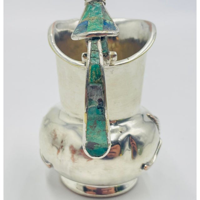 1960s Los Castillo Taxco Bird of Paradise Creamer & Sugar W Malachite Lapis - a Pair For Sale - Image 16 of 18