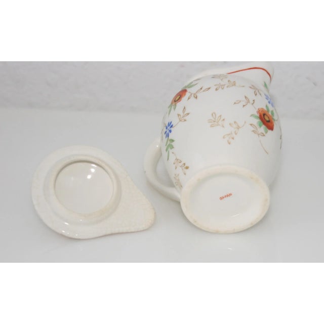 Antique Hand Painted Ceramic Floral Design Lidded Pitcher For Sale In West Palm - Image 6 of 9