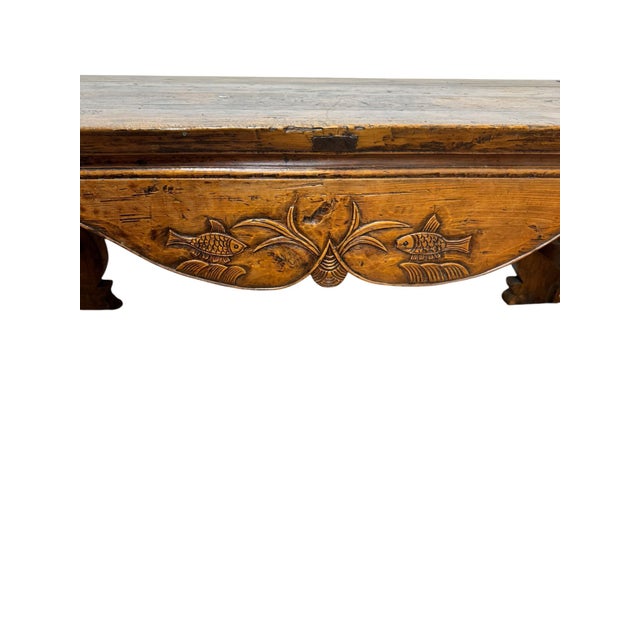 Early 20th Century Antique Chinese Carved Wood Altar Bench | Southern China | Fish & Dragon Folk Art | Late 19th C. For Sale - Image 5 of 11