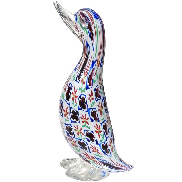 Glass Fratelli Toso Murano Vintage Millefiori Daisy Clover Flower Mosaic Italian Art Glass Duck Figurine Sculpture For Sale - Image 7 of 7