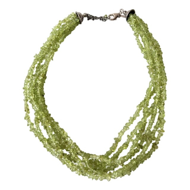 Vintage Multi Strand Peridot and Sterling Silver Beaded Necklace For Sale