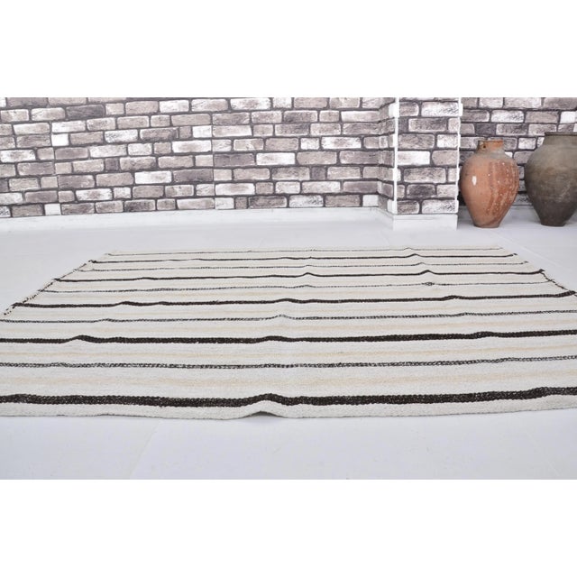 Contemporary 1960s Organic Hemp Anatolian Striped Designer Modern Kilim Rug For Sale - Image 3 of 11