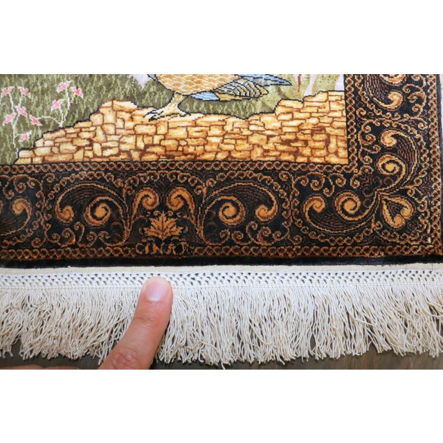 Persian Zabihi Collection Signed Turkish Silk Herekeh Owl Rug For Sale - Image 3 of 9