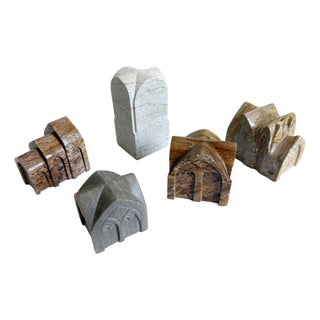 Gothic Architectural Study in Hand Carved Marble, a Collection of 5, Dated 1912 For Sale