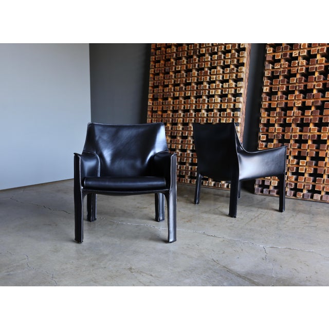 Mario Bellini Leather Cab Lounge Chairs For Cassina Chairish