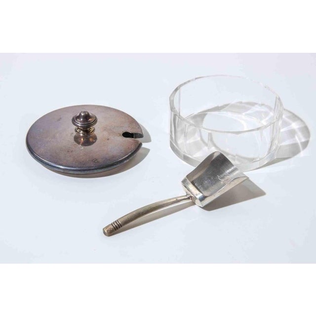 Italian Silver-Plate and Crystal Condiment Jar with Scoop, 1950s, Set of 2 For Sale - Image 3 of 6
