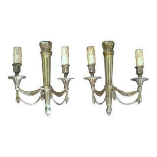 19thc French Empire Bronze Draped Swag Wall Sconces Attrib. Maison Bagues - a Pair For Sale