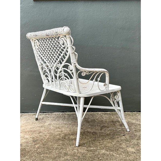 Mid 20th Century Vintage White Fiddlehead Rattan Garden Bench For Sale - Image 5 of 12