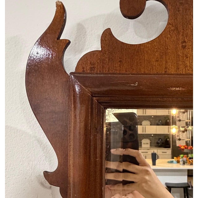 Coffee Vintage Chippendale Style Mahogany Wall Mirror For Sale - Image 8 of 10