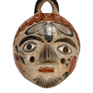 C. 1960 Hand Painted , Signed, Tonala Made in Mexico Face Bank For Sale