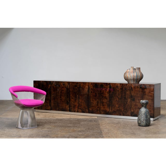 Large-Scale Sideboard by Aldo Tura Italy, 1970s This striking sideboard combines high-gloss lacquered goatskin with a...
