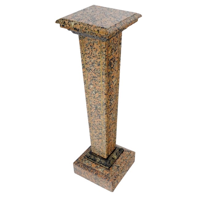 Antique c1920s Brass Mount Inlayed Granite 12” Square Pedestal Stand MINT