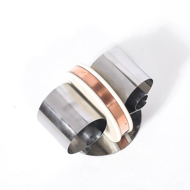 Art Deco Machine Age Paper/Book Holder in Spring Steel, Cream Enamel & Copper For Sale In New York - Image 6 of 10