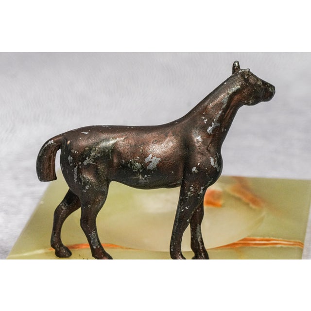 Wonderful Antique Cast Metal Horse and Onyx Stone Catchall Jewelry Desk Dresser Home Equestrian Country Decor For Sale - Image 9 of 12