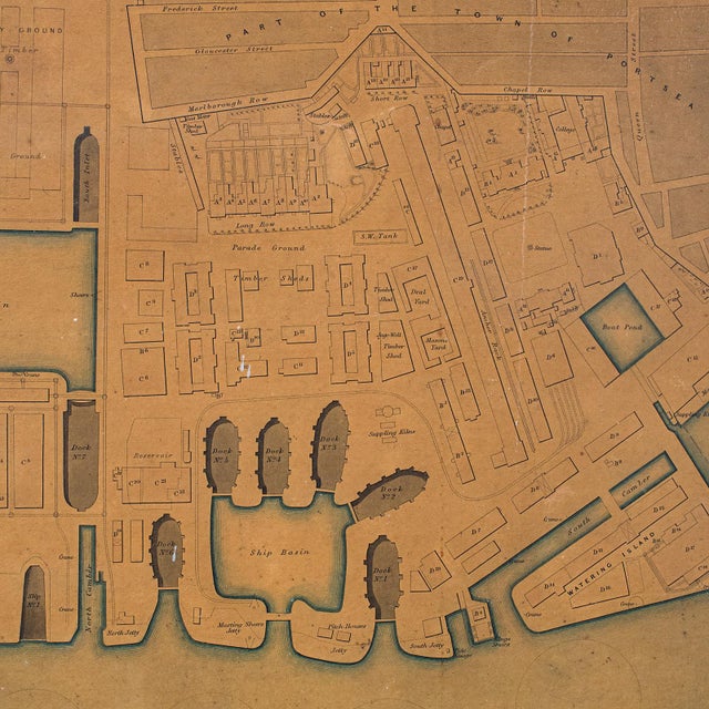 Beige Antique Town Plan, Portsmouth Dockyard, English, Framed Cartography, Victorian For Sale - Image 8 of 12