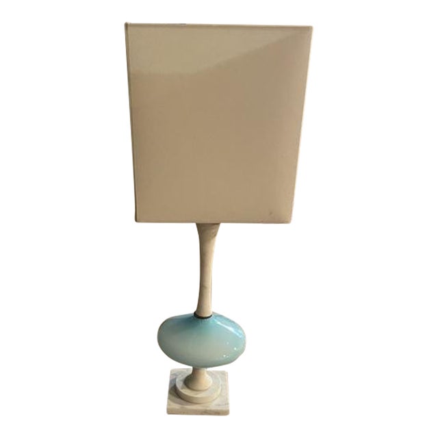1970s Italian Mid-Century Modern Turquoise Glass and Marble Table Lamp For Sale