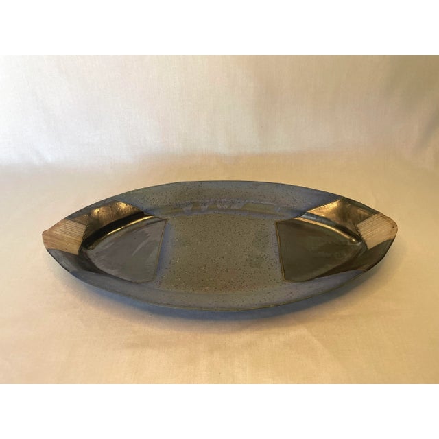 Contemporary Vintage Southwestern Style Stoneware Platter, Blues & Black For Sale - Image 3 of 12