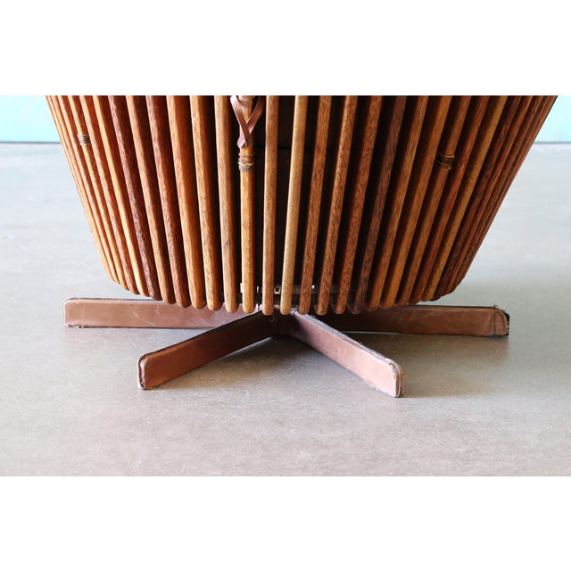 Pacific Green Tavarua Swivel Lounge Chair Palm Wood and Leather C. 2000s For Sale - Image 10 of 13