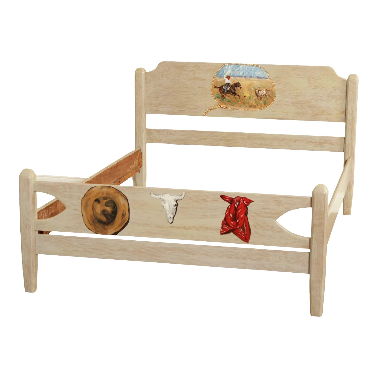Western Style Custom Hand-Painted Full Size Bed Frame | Chairish