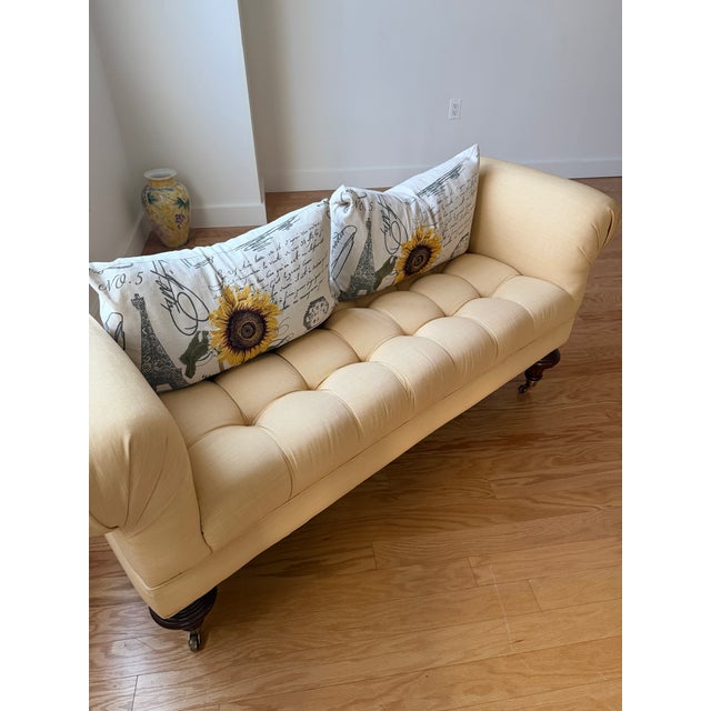 Beautiful Cream Yellow Chesterfield Settee For Sale - Image 9 of 12