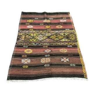 1960s Vintage Handmade Turkish Designer Kilim Rug- 3′8″ × 4′10″ For Sale