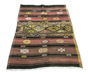 1960s Vintage Handmade Turkish Designer Kilim Rug- 3′8″ × 4′10″