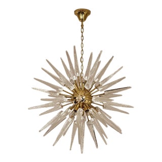 Hand-Blown Murano Glass Sputnik Chandelier, 51 Clear Tips, Brass Frame For Sale