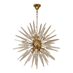 Hand-Blown Murano Glass Sputnik Chandelier, 51 Clear Tips, Brass Frame