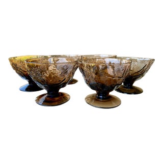 Circa 1960 Seneca Glass "Driftwood" Casual Footed Dessert Cups – Set of 6 For Sale