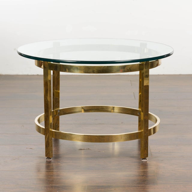 1950s Midcentury Italian Brass Side Table with Round Glass Top For Sale - Image 4 of 11