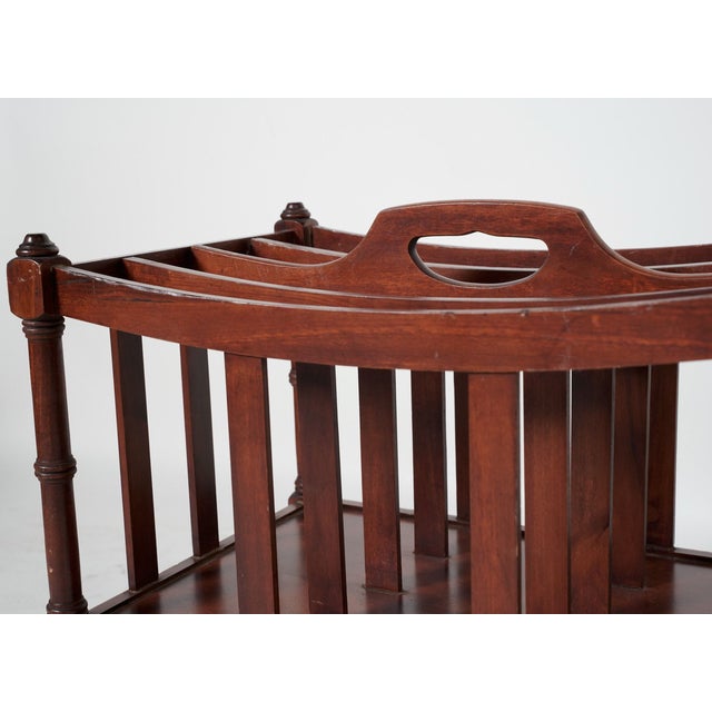 English Regency Revival Mahogany Canterbury Magazine Rack With Drawer & Brass Casters, Circa 1900–1920 For Sale - Image 4 of 8