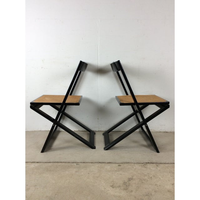 Set of 4 Folding Chairs With Black Lacquer Finish and Caned Seats For Sale - Image 9 of 18