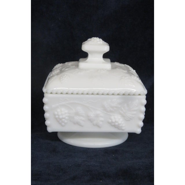 Early 20th Century Westmoreland White Milk Glass Beaded Grape Footed Candy Dish With Lid For Sale - Image 13 of 14