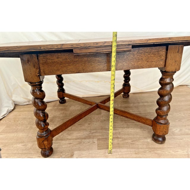 Antique Expanding Pub Kitchen Dining Table Large Barley Twist Legs Quarter Sawn For Sale - Image 14 of 18