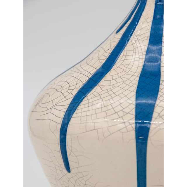 1980s Blue and White Stripe Pottery Vase Chairish