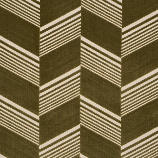 SAMPLE - Schumacher x Victor Glemaud Jessie Cut Velvet Fabric In Olive For Sale