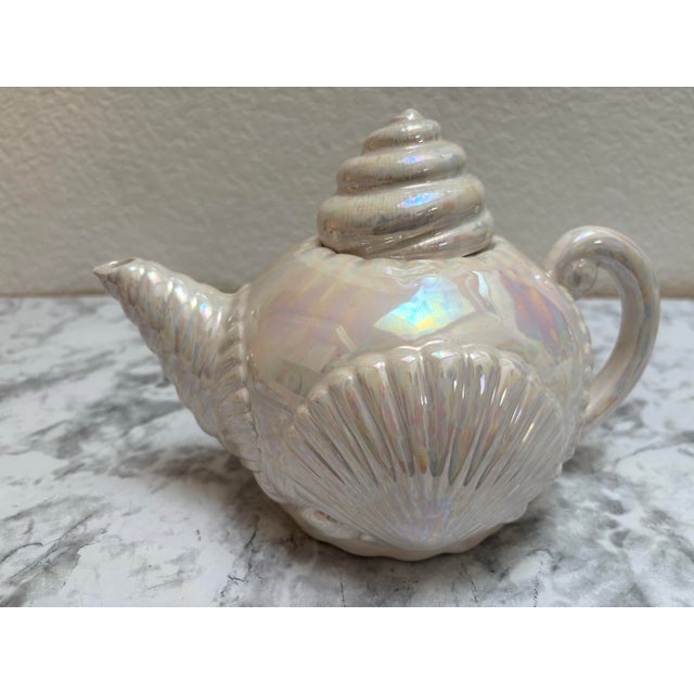 Vintage Opalescent Seashell Ceramic Teapot For Sale In Sacramento - Image 6 of 7